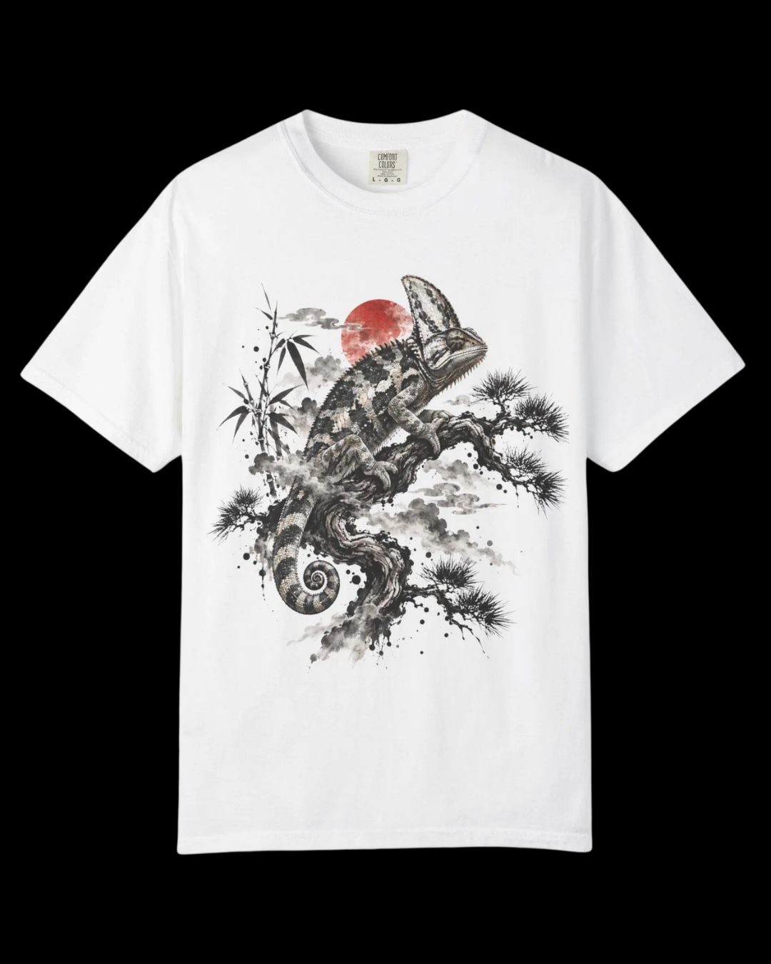 Veiled Chameleon Japanese sumi-e T-shirt by Silent Ninja Studio J